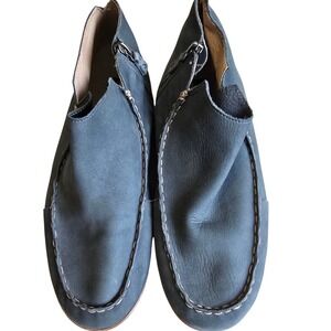 NWOT OluKai Wali Blue‎ Grey Leather Side Zip Moccasin Ankle Boots 10 Unisex